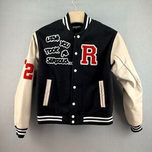 Ricco Gioventu Black "No Joke" Leather Wool Varsity Jacket‎